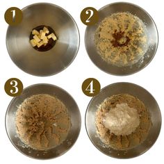 four bowls with different ingredients in them to make desserts on the stove or oven