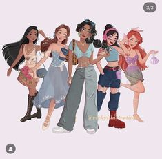 the disney princesses are all wearing different outfits