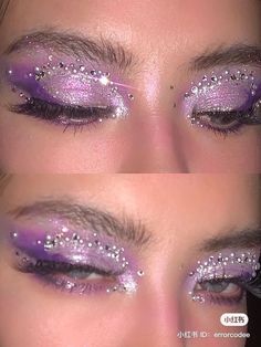 Maquillage Yeux Cut Crease, Rhinestone Makeup, Purple Makeup, Eye Makeup Designs