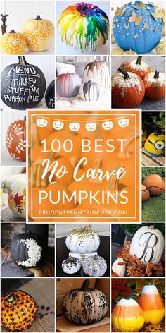 pumpkins with the words, 100 best no carve pumpkins