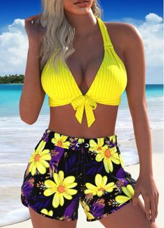 Color:Yellow;Size:XS;Size:S;Size:M;Size:L;Size:XL;Size:XXL;Bra Style:Padded;Support:Wire Free;Pad Style:Removable;Strap Style:Unadjustable;Package Contents:1 X Bra , 1 X Shorts;Occasion:Sport; Elegant Dresses Plus Size, Beach Bridesmaid Dresses, Texture Material, Swimwear Suits, Trendy Swimsuits, Plaid Outfits, Bra Style, Black Swimwear, Plus Size Swimwear