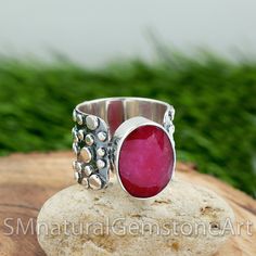 Indian Ruby Ring, Wide Band Dot Ring, Oxidised Dotted Ring, Ruby 925 Sterling Silver Ring, Statement Ring, Bohemian Ring, Party Wear Ring Ring Type: Wide Band Dot Ring Gemstone: Indian Ruby Metal: Sterling Silver Dot Ring, Ring Ruby, Bohemian Ring, Wire Jewelry Designs, Precious Metal Clay, Bohemian Rings, Silver Work, Rings Bracelets, Handmade Rings