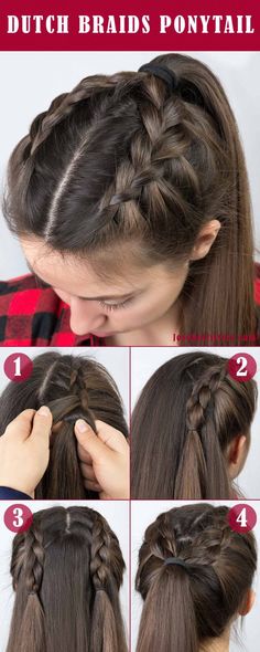 Hairstyle For Long Hair, Dutch Braids, Evening Hairstyles, Ponytail Hairstyles Easy, Ponytail Hairstyle, Easy Hairstyles For School, Easy Hairstyles For Medium Hair, Hairstyles For Medium Length Hair Easy