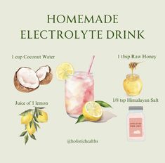 a recipe for homemade electrolyte drink with lemons, coconut water and honey