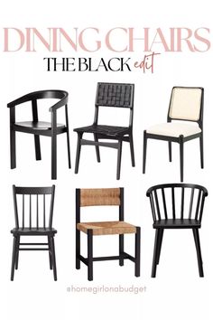 the dining chairs are black and white