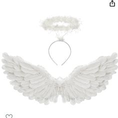 white angel wings and headbands are shown on a white background with the words love written