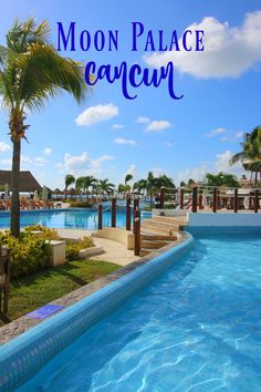 an empty swimming pool with the words moon palace caycun in front of it