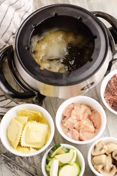 the food is prepared and ready to be cooked in the slow cooker for dinner