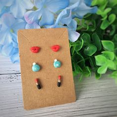 Lip Stud, Polymer Clay Jewelry Diy, Surgical Steel Earrings, Polymer Jewelry, Clay Jewelry Diy, Red Lip, Studs Earrings, Stud Earrings Set, Polymer Clay Crafts