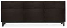 the sideboard is black and has four drawers on one end, two doors on the other