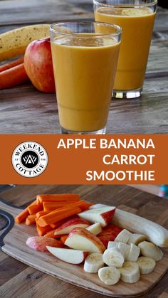 glasses of apple banana carrot smoothie on a table Banana Smoothie Recipe Healthy, Apple Smoothie Recipes, Banana Smoothie Healthy, Banana Apple Smoothie, Smoothie Flavors, Carrot Smoothie, Super Smoothies, Protein Shake Smoothie