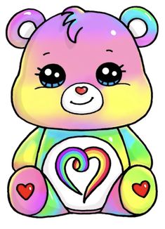 a colorful teddy bear with hearts on it's chest