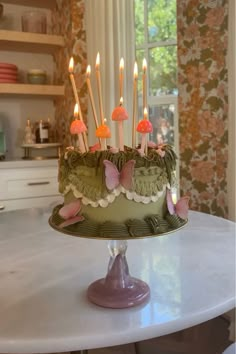 Mushroom Birthday Candles, Mushroom Decorated Cake, Cool Birthday Candles, Faerie Birthday Party, Cottagecore Birthday Decor, Mushroom Fairy Birthday, Cottage Core Birthday Theme, Winter Fairy Birthday, Mushroom Birthday Party Ideas