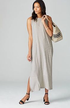 Image For Wearever Pleat-Back Sleeveless Maxi Dress from JJill Striped Shirt Dress, Aline Dress, Dress Inspiration, Maxi Knit Dress, Capped Sleeve Dress, Polo Dress, Tee Dress