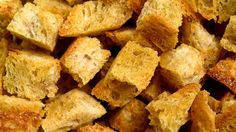 close up view of bread croutons that have been cooked