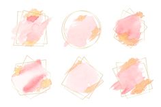 pink and gold watercolors on white paper with geometric shapes in the middle, including one