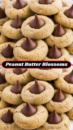 peanut butter blossoms are stacked on top of each other