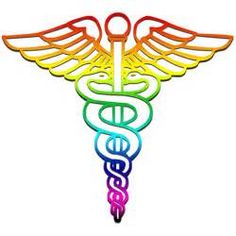 a cadus symbol with rainbow colors