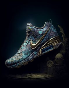 Nike Art, Futuristic Shoes, Fly Shoes, Nike Shoe, Mens Footwear, Shoe Ideas, Turquoise And Gold, Nike Air Shoes, Mens Wear