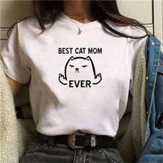 Printed Tshirt Women, White And Black Cat, Female Cat, White Clothes, Slogan Shirts, Knitted Cat, Cat Hoodie, Cat Tee, Simple Graphic