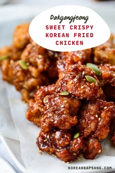 korean fried chicken on a plate. Crispy Glazed Chicken, Korean Sweet Spicy Chicken, Korean Style Crunchy Chicken, Boneless Korean Fried Chicken, Hot And Spicy Chicken Chinese, Sticky Crispy Chicken, Korea Fried Chicken Recipe, Korean Fried Chicken Sauce Recipe, Korean Glazed Chicken