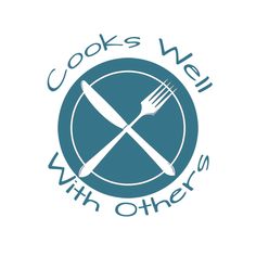 the logo for cooks well with others, which features a fork and knife on it