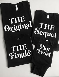 Original Sequel Finale Plot Twist Matching Family Tshirts for - Etsy Sibling Tshirt Ideas, Siblings Shirts For 3, Family Jerseys Ideas, Matching Short Sleeve T-shirt For Family Events, Black Crew Neck T-shirt For Family Events, Black Tops With Graphic Print For Family Events, Black Cotton Tops For Family Events, Family Matching Cotton T-shirts For Family Events, Cotton T-shirt With Name Print For Family Events