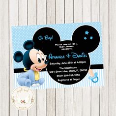 a mickey mouse birthday party with blue and white polka dots on the bottom, and an envelope