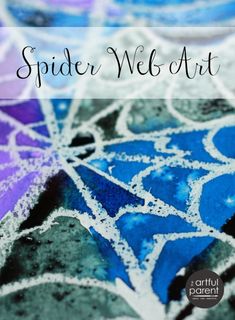 the words spider web art are written in black and white letters on a colorful background