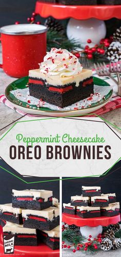 peppermint cheesecake oreo brownies on a platter