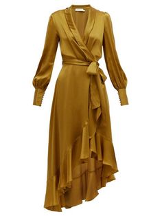 Wrap Midi Dress, Silk Midi Dress, Beach Wear Dresses, Chic Outfit, 1940s Fashion, Silk Wrap, Gold Dress, Classy Dress, A Dress