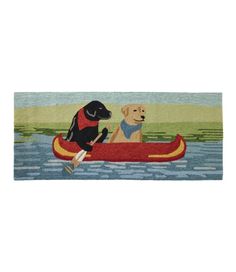 two dogs are in a canoe on the water