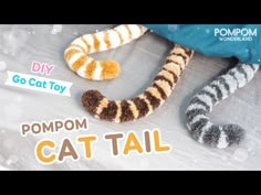 the pompom cat tail is made out of yarn and knitted to look like a caterpillar