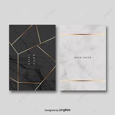 two black and white marble business cards with gold lines on the front, one is blank for