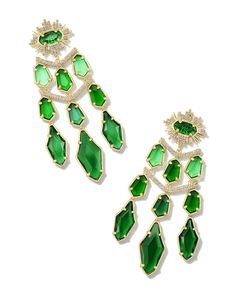 Bring all the drama when you wear the Alexandria Gold Tiered Statement Earrings in Green Mix. A jaw-dropping assortment of tiered stones, these retro-inspired statements earrings are a shimmering showstopper—and practically begging to be styled for your next formal event. Metal 14k Gold Over Brass Material Green Glass, White CZ Closure Ear Post Size 2.76"L X 1.42"WDue to the one-of-a-kind nature of the medium, exact colors and patterns may vary slightly from the image shown. | Kendra Scott Alexa Gracie Gold, Convertible Earrings, Gunmetal Earrings, Turquoise Frame, Kendra Scott Earrings, Gold Statement Earrings, Link Earrings, Crystal Drop Earrings, Pink Earrings