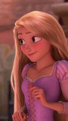 a cartoon girl with long blonde hair wearing a purple dress