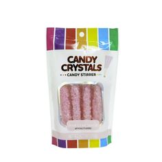 candy sticks are packaged in a package on a white background, with the words candy crystals