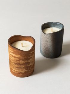 two candles sitting next to each other on a table