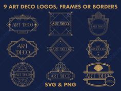 9 art deco logos, frames or borders