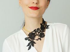 Lasata // Off Black Necklace/ Lace Necklace/ Statement Necklace/ Lace Fashion/ Floral Necklace/ Women Accessory/ Gift For Her/ Woman Fashion（Etsy のEPUUより） https://www.etsy.com/jp/listing/233513158/lasata-off-black-necklace-lace-necklace Lace Necklace, Romantic Outfit, Red Necklace, Summer Necklace, Floral Necklace, Necklace Statement, Necklace Women, Lace Fashion