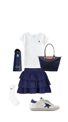 Navy Tennis Skirt Outfit, Navy Blue Skirt Outfits, Navy Blue Skirts, Blue Skirt Outfits, Navy Blue Outfit, Outfit Navy, Blue Skirts, Navy Blue Skirt