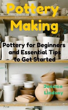 the cover of pottery making, with lots of white bowls and dishes on wooden shelves