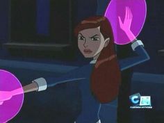 the animated character is holding two pink frisbees in one hand and pointing to another