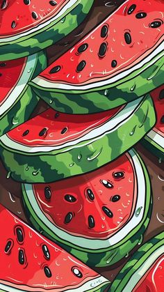 a bunch of watermelon slices stacked on top of each other