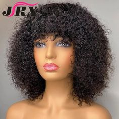 Human Hair Wigs With Bangs, Grey Ombre Hair, Color Rubio, Brown Ombre Hair, Curly Bob Wigs, Cheap Wigs, Curly Hair Wig, Curly Human Hair Wig, Pixie Cut Wig