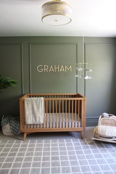 a baby crib in the corner of a room