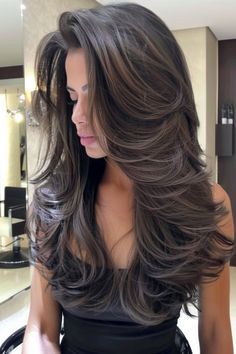 Layer Trim Haircut, Haircut With Many Layers, Long Super Layered Hair, Long Haircuts For Long Faces, Hair Cuts For Long Hair Indian, Back Of Layered Hair, Dark Brown Butterfly Cut, Thick Layers Long Hair, How To Layer Long Hair