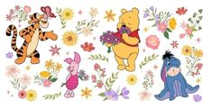 winnie the pooh and friends wall decals with flowers on them, all in different colors