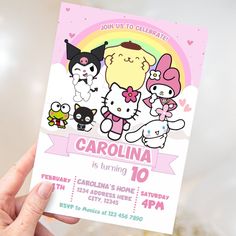 hello kitty and friends birthday invitation template Hello Kitty And Friends Invitation, Hello Kitty Invitation Template Editable, Hello Kitty Party Invitations, Friends Birthday Invitation, Baby Handprint Art, Baby Handprint Crafts, Hello Kitty Invitations, Life Printables, Birthday Milestone Board