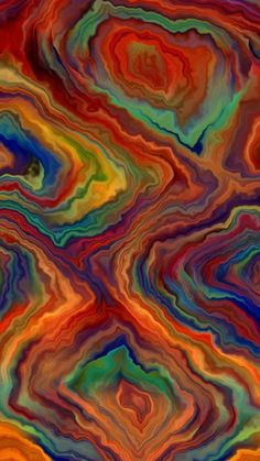 an abstract painting with multicolored waves and swirls on the surface, as well as